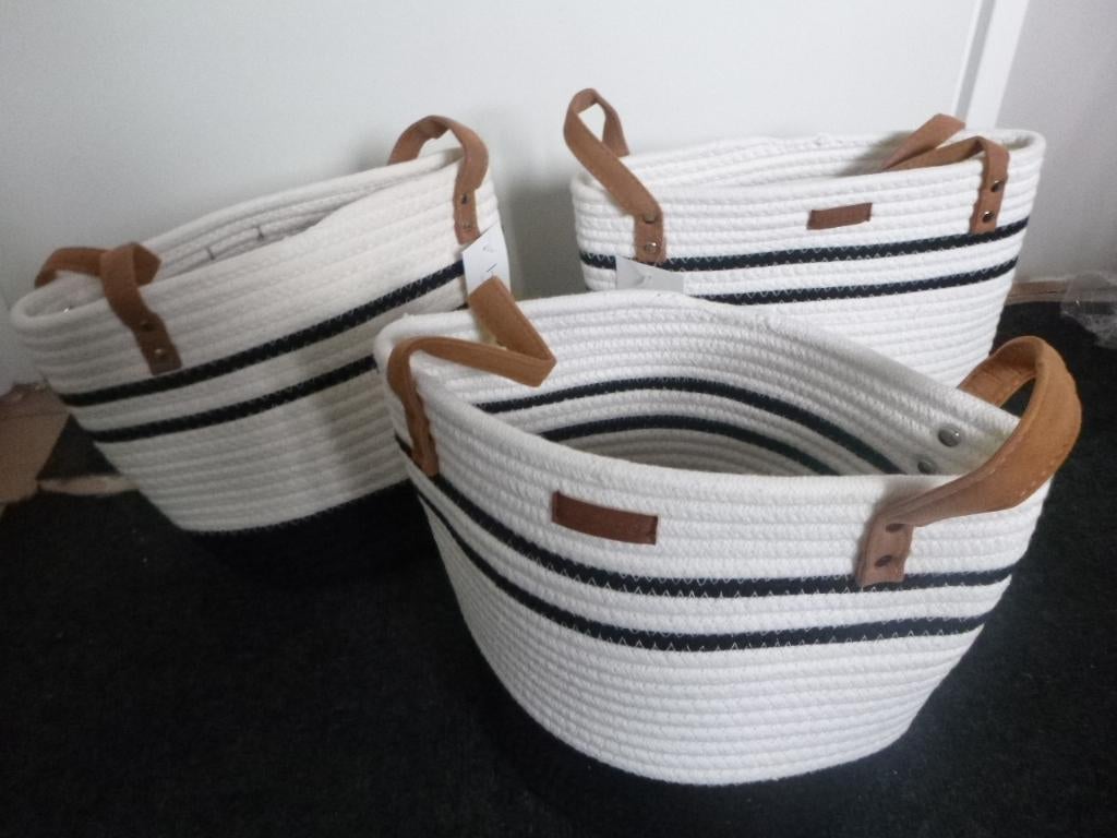 3x opberg mand zwart/wit afm. 20x23cm Huizedop,  nieuw, Huis en Inrichting, Woonaccessoires | Schalen en Manden, Overige materialen