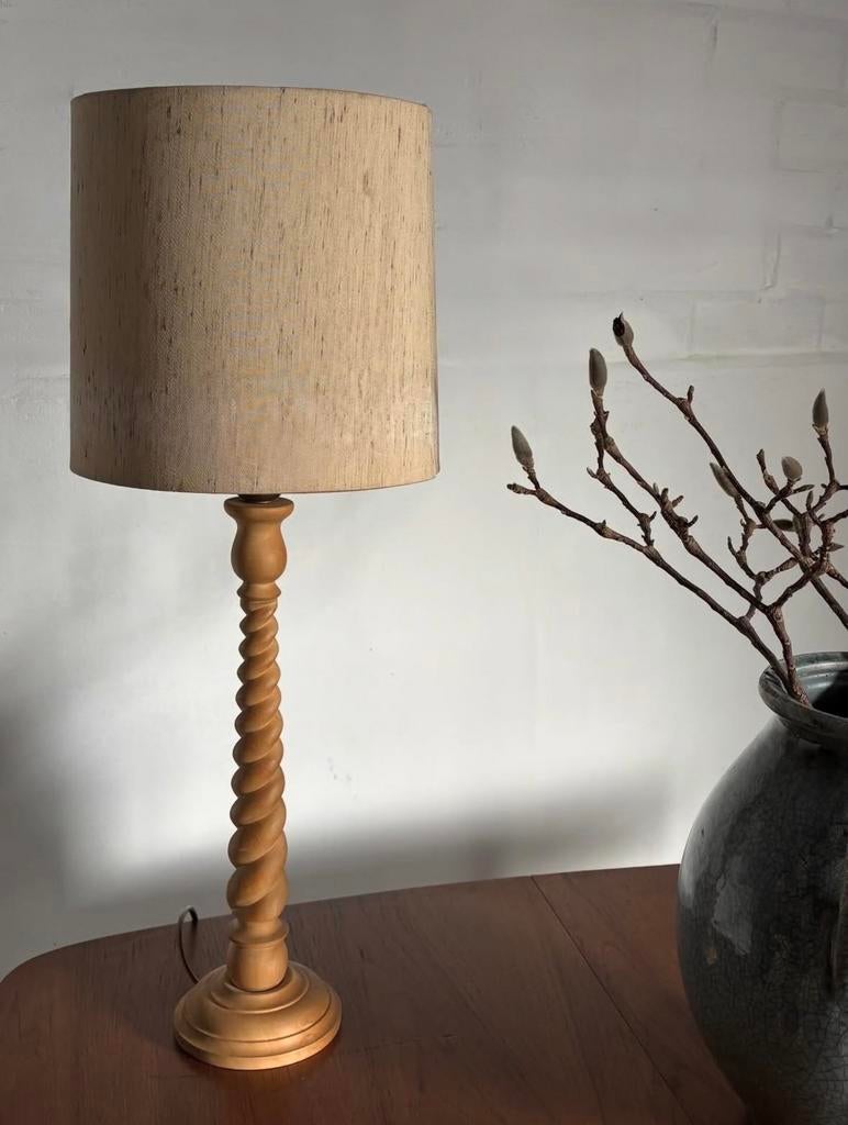 Vintage houten lamp met stoffen kap, Ophalen of Verzenden, Minder dan 50 cm