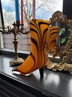 Unieke Murano glazen laars vaas - Oranje/zwart swirl, Ophalen of Verzenden