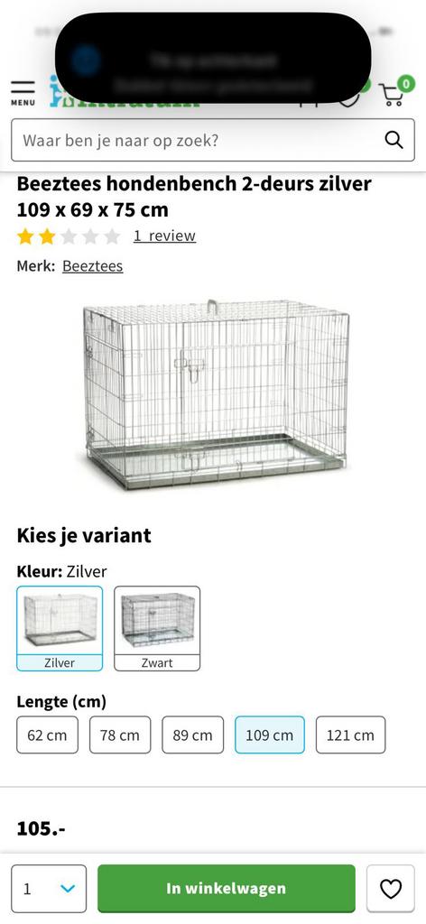 Grote hondenbench, Ophalen, Zo goed als nieuw, 75 tot 110 cm, 65 tot 100 cm