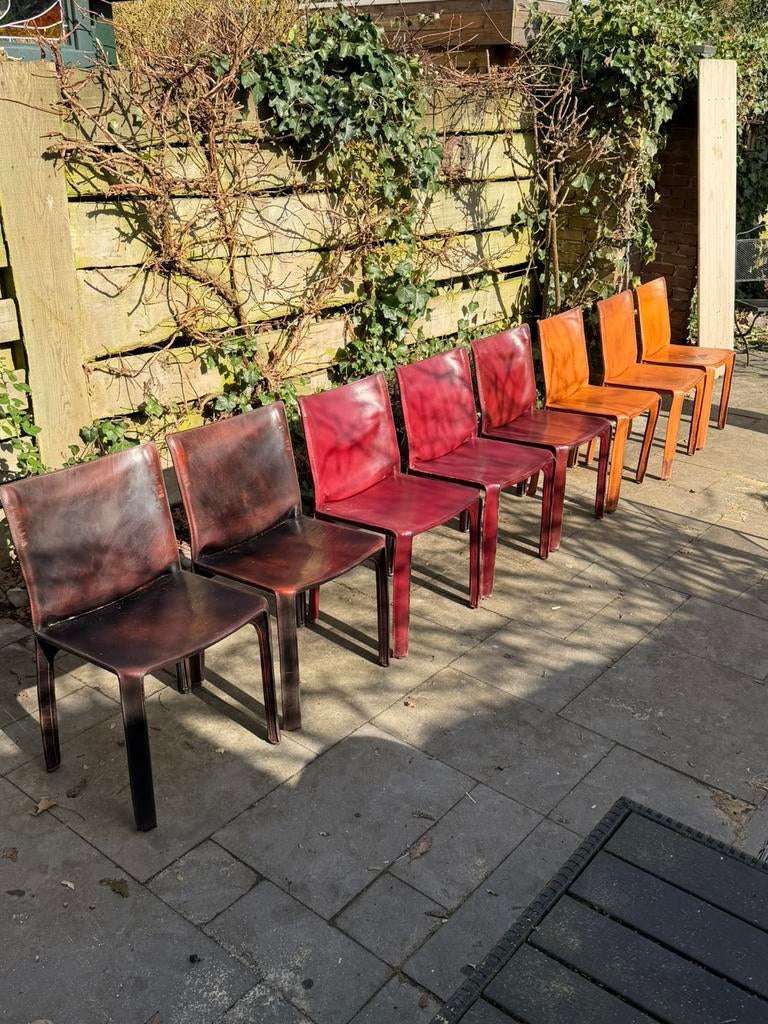 8x Cassina Cab 412 stoelen, Ophalen, Gebruikt, Bruin, Cassina CAB 412 vintage design Knoll Italiaans Design leer