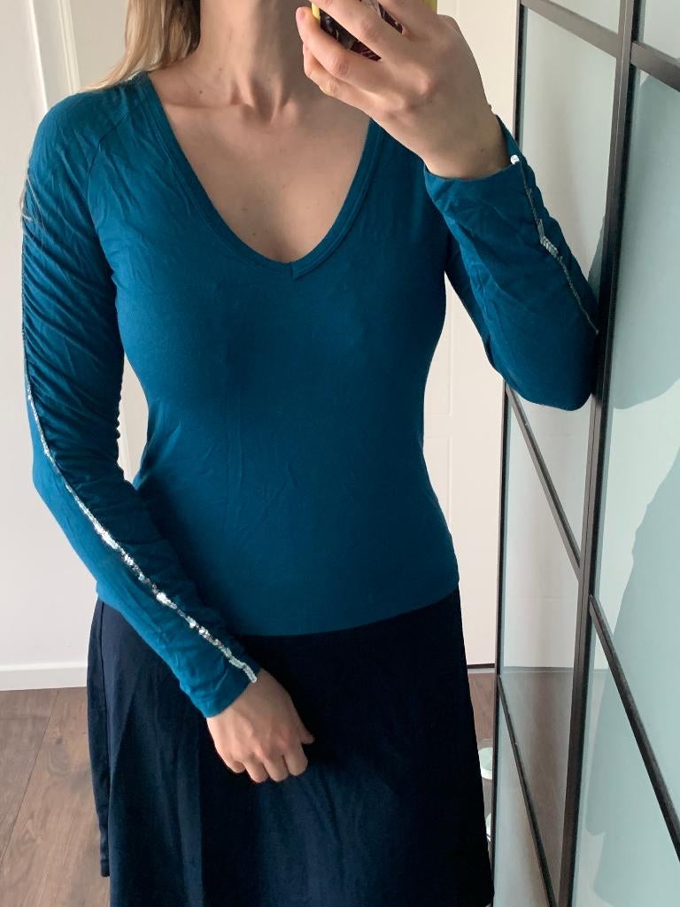 Scenario stretch top shirt mouwen met pailletten petrol L, Kleding | Dames, Blauw, Maat 42/44 (L), Nieuw, Ophalen of Verzenden