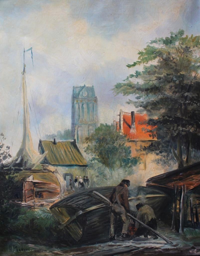 Gesigneerd, H. Poeder, fraaie kleurige olieverf op doek., Verzenden