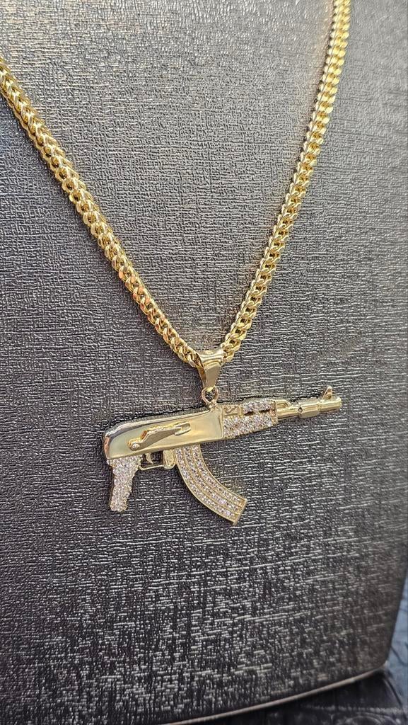 Prachtige vossenstaat 14karaat gouden ketting met AK hanger, Ophalen of Verzenden, Nieuw, Goud, Goud