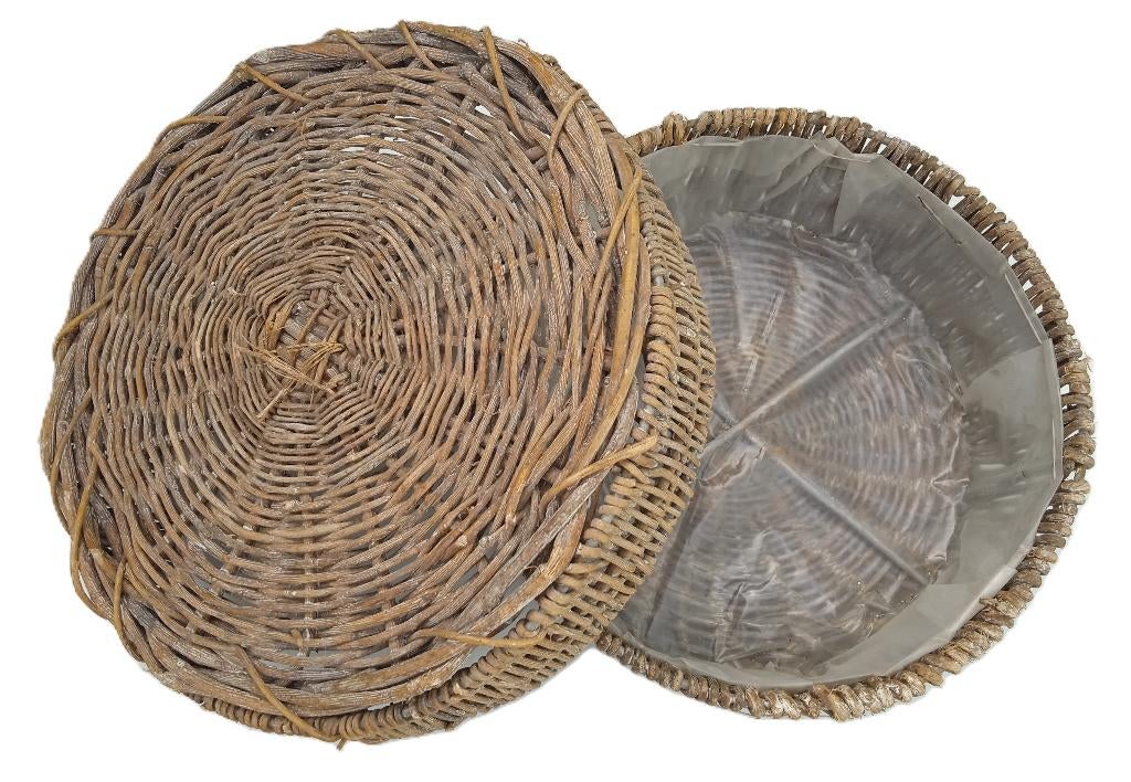 Ronde planten mand met deksel, Huis en Inrichting, Woonaccessoires | Schalen en Manden, Mand, Rond, Ophalen of Verzenden, Zo goed als nieuw