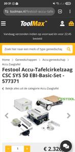 Festool accu tafelcirkelzaag CSC SYS50EBI basic set, Ophalen, Cirkelzaag, Zo goed als nieuw, 30 tot 70 mm