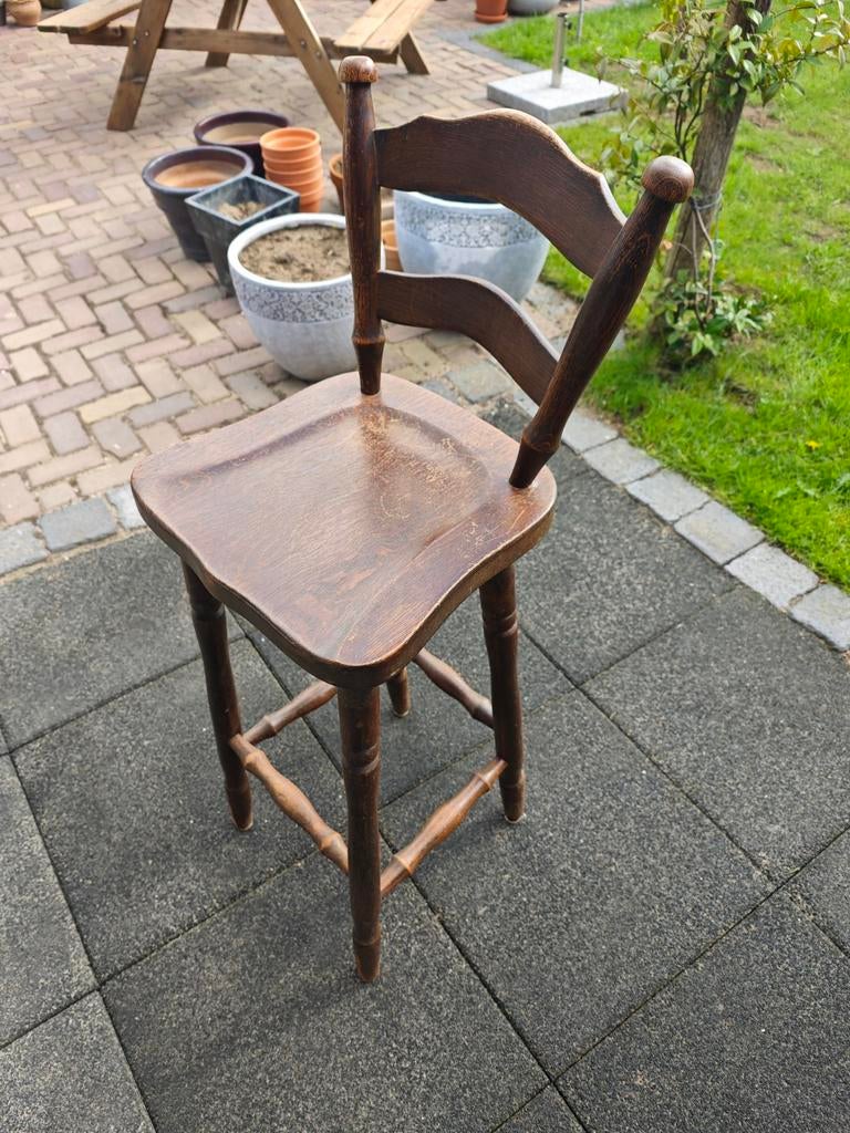 Houten barkruk met rugleuning, 1 kruk, Ophalen, 60 tot 90 cm