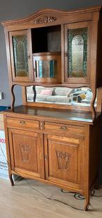 Buffetkast met glas in lood ramen, ongeveer 1880, Gebruikt, Ophalen of Verzenden, Glas, 150 tot 200 cm