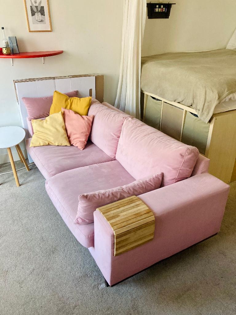 Gratis roze tweezits-bank ‘Torino’, Ophalen, Gebruikt, 150 tot 200 cm, Tweepersoons