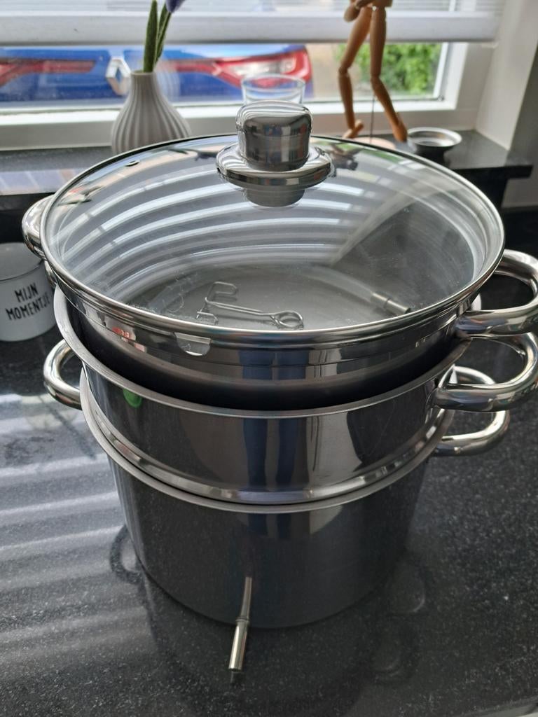 GSW sap pan RVS diam 26cm compleet met weckflessen, Ophalen, Zo goed als nieuw, Rvs, Overige typen