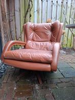 Stoere leren draaifauteuil vintage, Ophalen, Gebruikt, Hout, 50 tot 75 cm