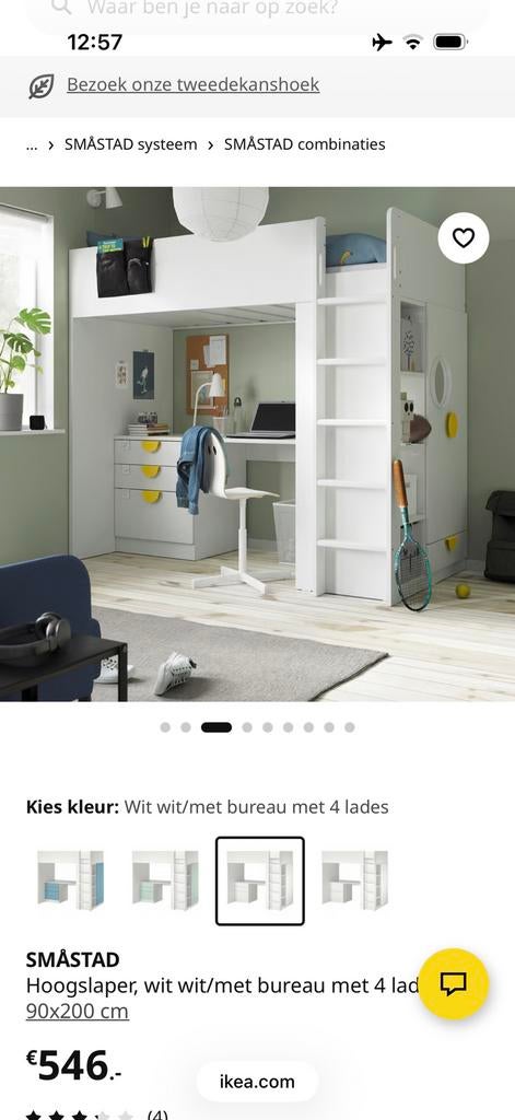 Ikea SMÅSTAD hoogslaper met bureau en kast, Ophalen, Zo goed als nieuw
