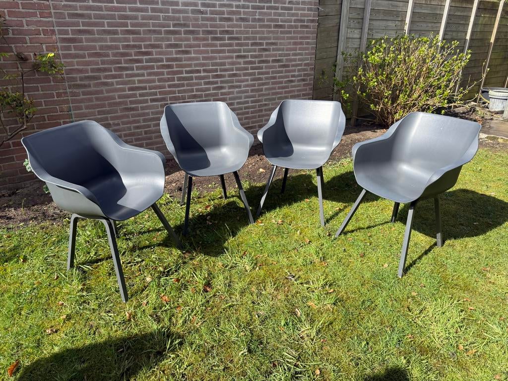 Hartman tuinstoelen grijs, 4 stuks, Ophalen of Verzenden, Gebruikt, Kunststof