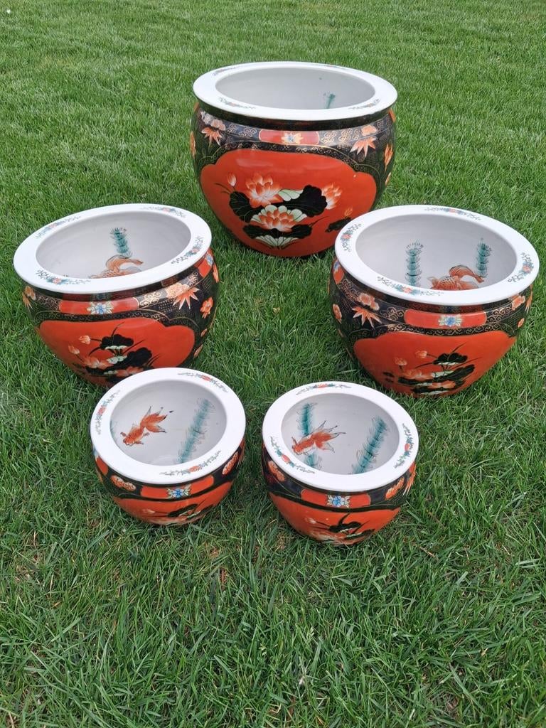 Set bloempotten,  5 stuks., Rond, Zo goed als nieuw, Minder dan 40 cm, Aardewerk