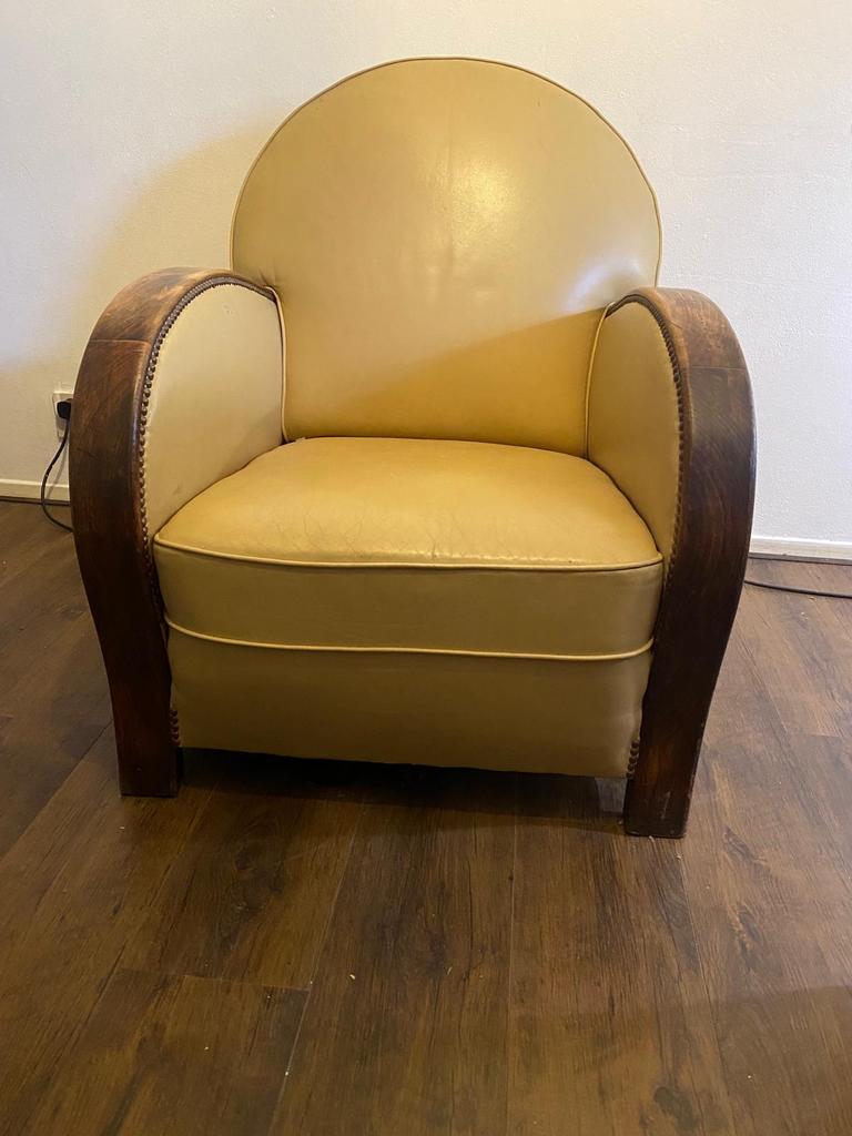 Art Deco Fauteuil Jaren '30 -  donker Beige, Huis en Inrichting, Fauteuils, Ophalen, Gebruikt, 75 tot 100 cm, 50 tot 75 cm