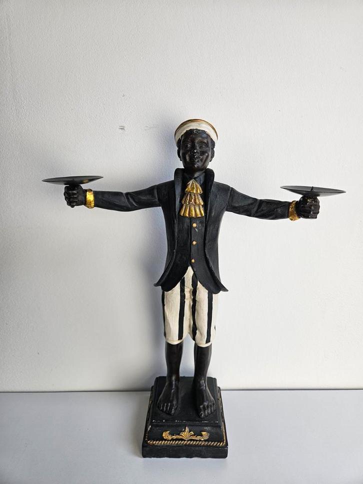 Decoratief butlerbeeld - Kandelaar met twee houders, Antiek en Kunst, Antiek | Kandelaars, Koper of Brons, Ophalen of Verzenden