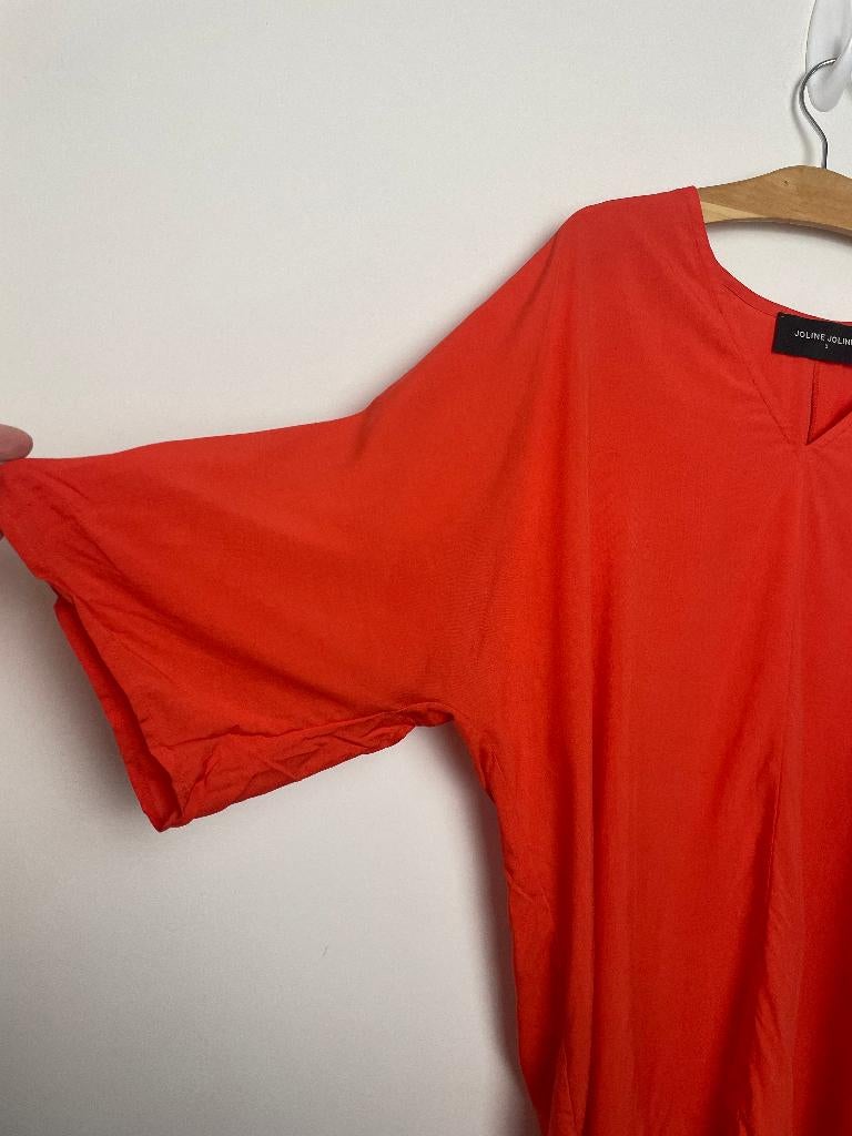 Joline Jolink oranje rode blouse top v-hals maat S, Oranje, Ophalen of Verzenden, Zo goed als nieuw, Korte mouw