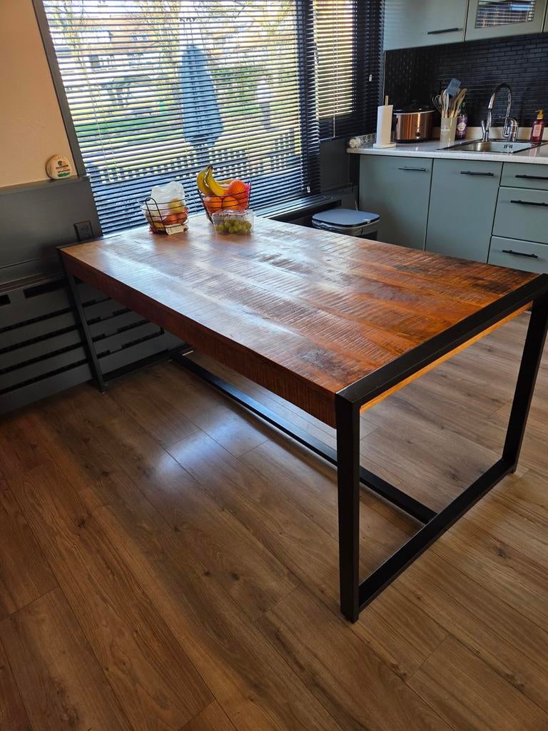 Mangohouten eettafel 90 x 180 cm, Huis en Inrichting, Tafels | Eettafels, Ophalen, Gebruikt, 50 tot 100 cm, Vijf personen of meer