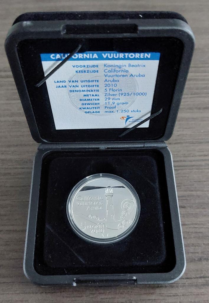 Aruba 5 florin 2010 Vuurtoren Proof, Postzegels en Munten, Munten | Nederland, Ophalen of Verzenden, Koningin Beatrix, Overige waardes