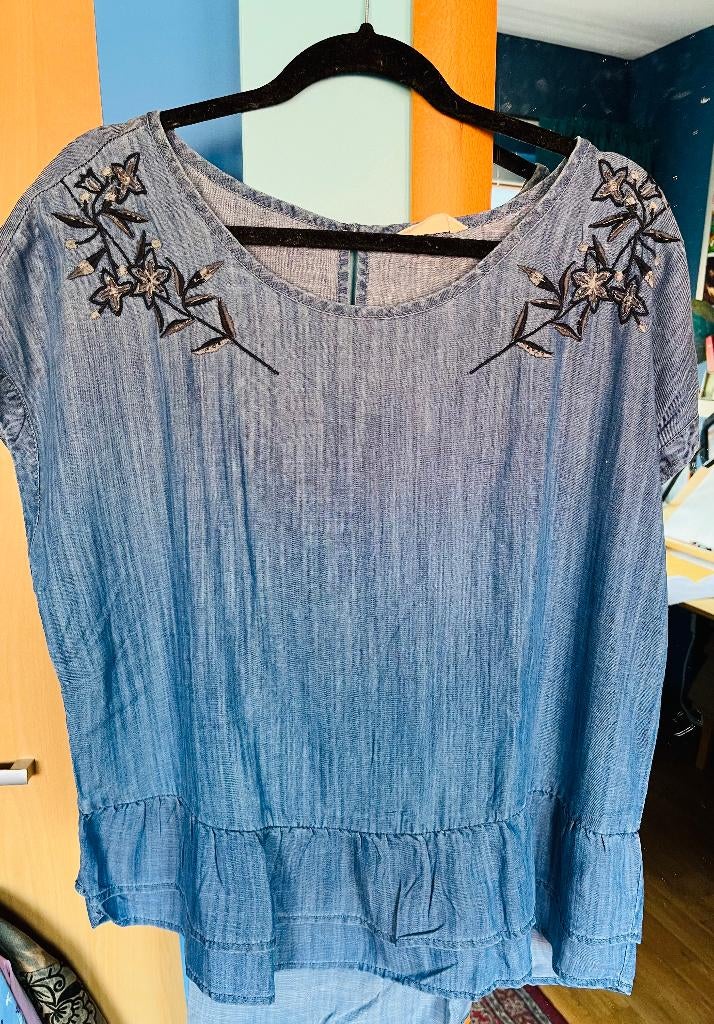 super mooi lycocell jeansbloesje Encuentzo 42/44 nieuw, Kleding | Dames, Verzenden, Nieuw, Maat 42/44 (L), Blauw