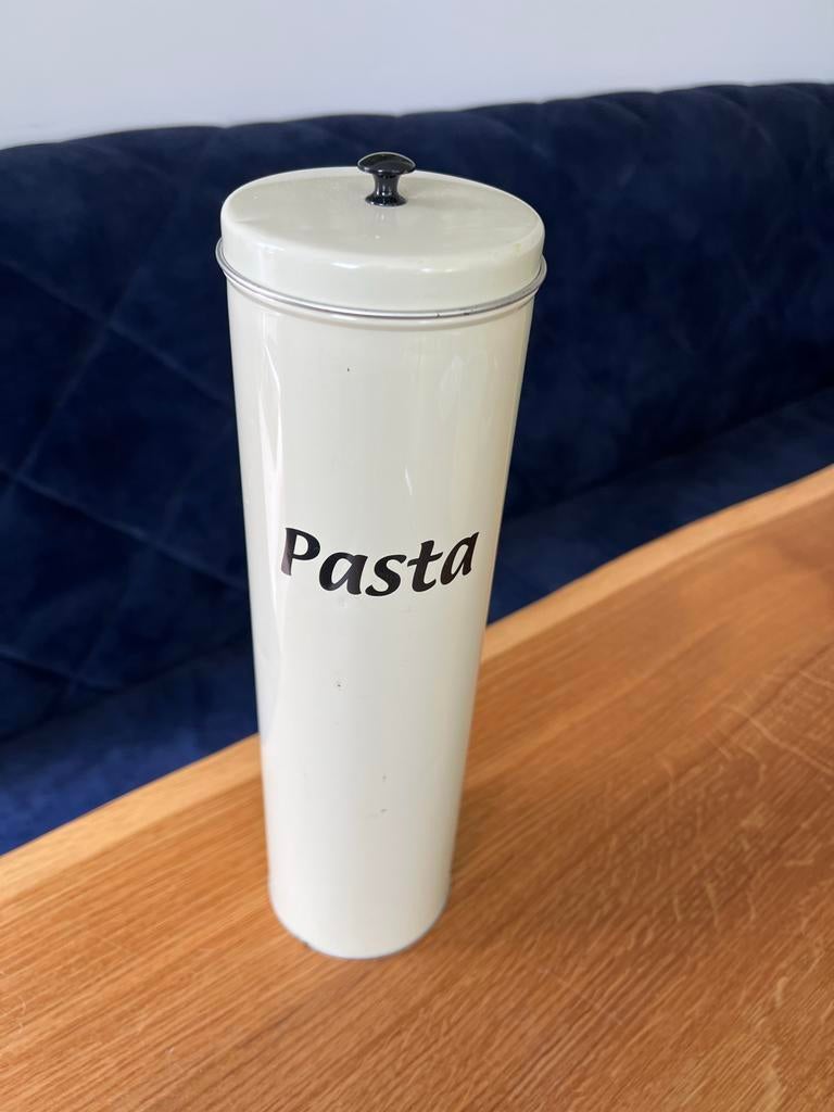 Vintage Pasta Voorraadpot - Crème met Zwart Opschrift, Beige, Gebruikt, Ophalen of Verzenden, Voorraadpot
