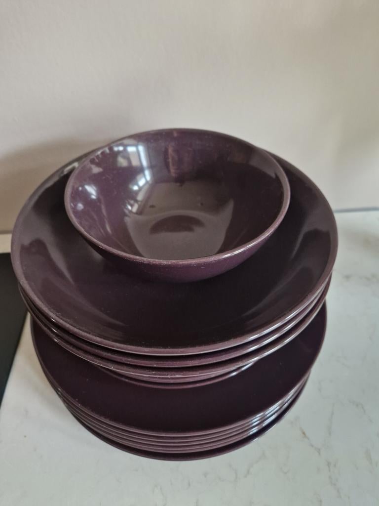 Paarse (aubergine) borden en kommen set van Ikea, Ophalen, Gebruikt, Keramiek, Bord(en)