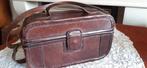 Vintage leren handtas koffertje batik voering draagriem, Verzenden, Gebruikt, Bruin, Handtas