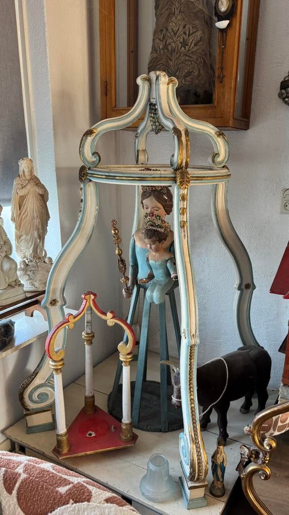 Antieke Franse Processie Draagbaar - Hout, Blauw/Goud, Ophalen