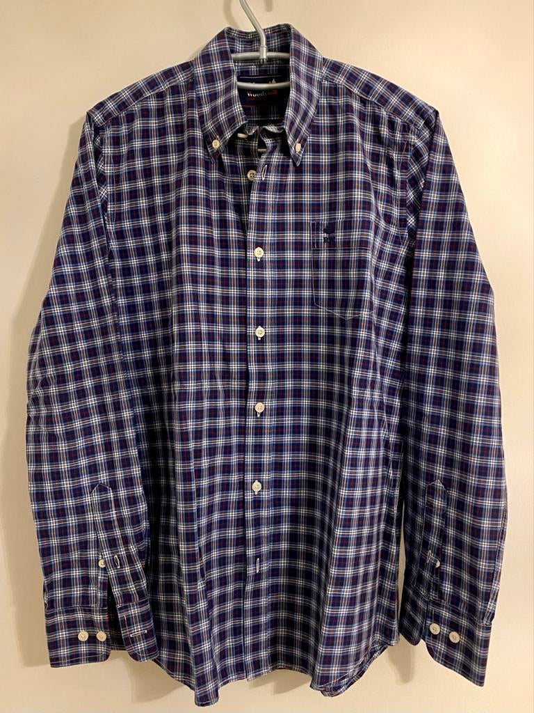 River Woods Geruit Overhemd - Maat 16 (M), Kleding | Heren, Overhemden, Verzenden, Zo goed als nieuw, Blauw, Halswijdte 39/40 (M)