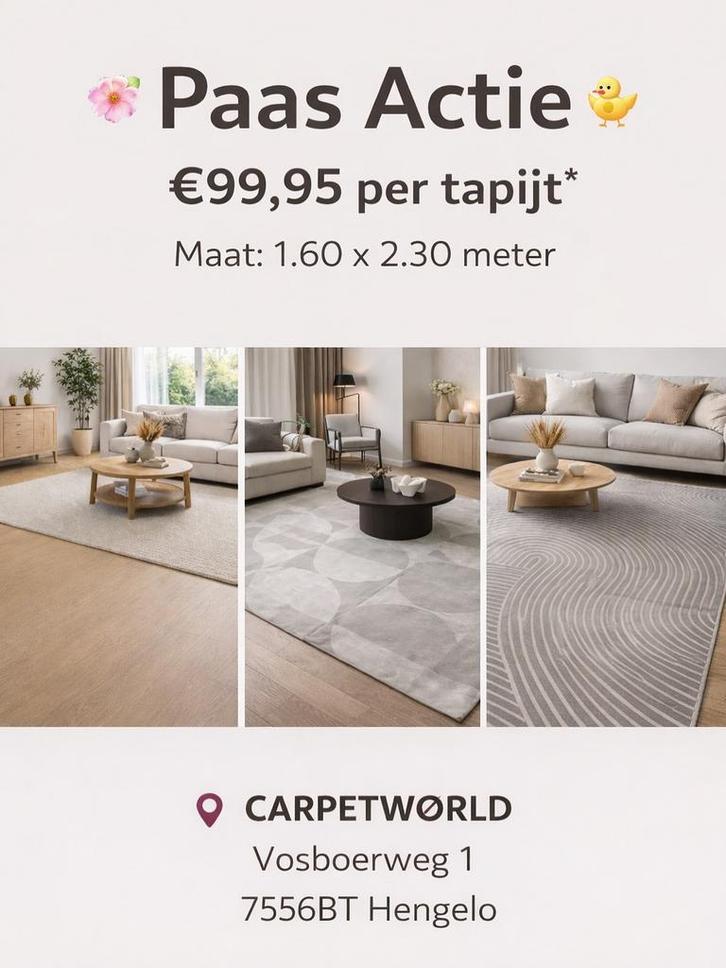 Vloerkleden 1.60 x 2.30 - Meer dan 60 kleuren - Paas Actie, Huis en Inrichting, Stoffering | Tapijten en Kleden, Nieuw, 150 tot 200 cm