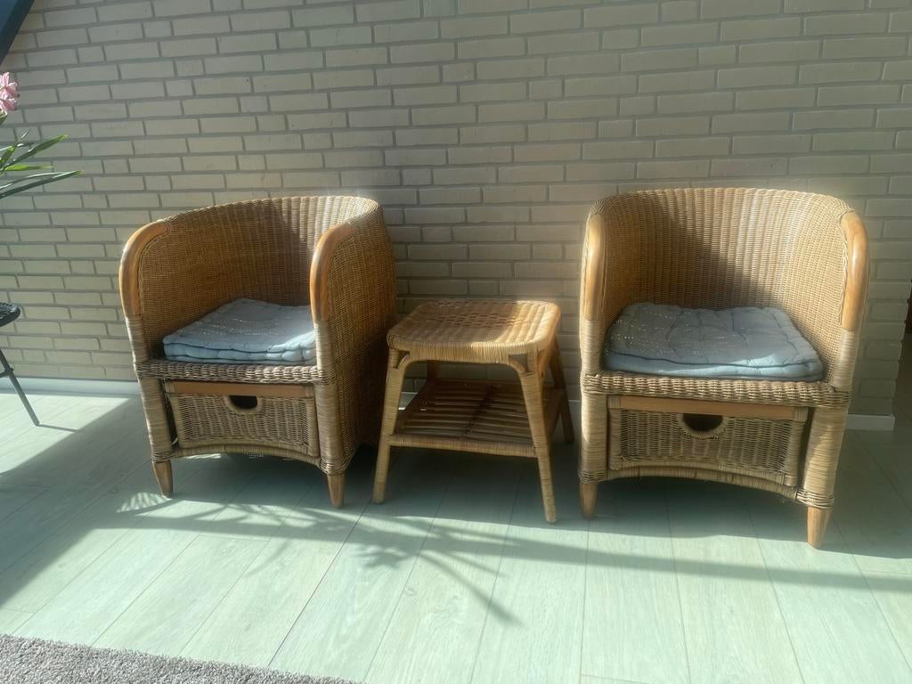 Tweepersoonsbank,  fauteuils met bijpassend tafeltje, Gebruikt, 150 tot 200 cm, Tweepersoons, 75 tot 100 cm