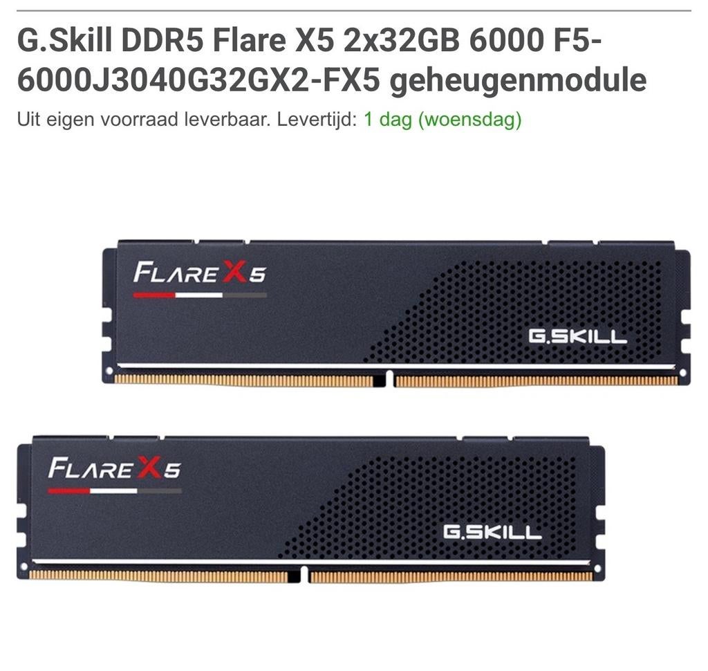 G.Skill DDR5 Flare X5 2x32GB 6000MHz RAM Geheugenmodule, Ophalen, Zo goed als nieuw, Desktop, DDR5