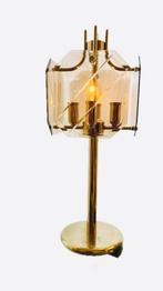Collani Vintage Messing Vergulde Tafellamp met Rookglas, Antiek en Kunst, Antiek | Lampen, Ophalen of Verzenden