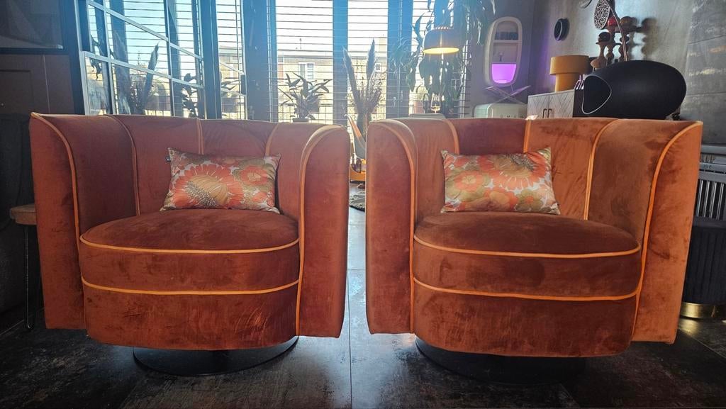 Dutchbone draai fauteuil 2x, Ophalen, Rond, Overige materialen, 60 cm of meer