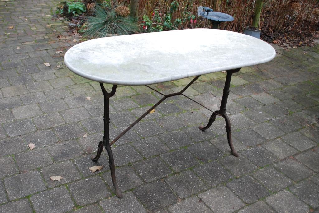 Ovale marmeren bistrotafel tuintafel, Tuin en Terras, Tuintafels, Ophalen, Overige materialen, Gebruikt, Nb
