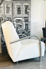 Fateuil stoel wit leer chromen leuning, Huis en Inrichting, Fauteuils, Ophalen, Zo goed als nieuw, 50 tot 75 cm, Leer