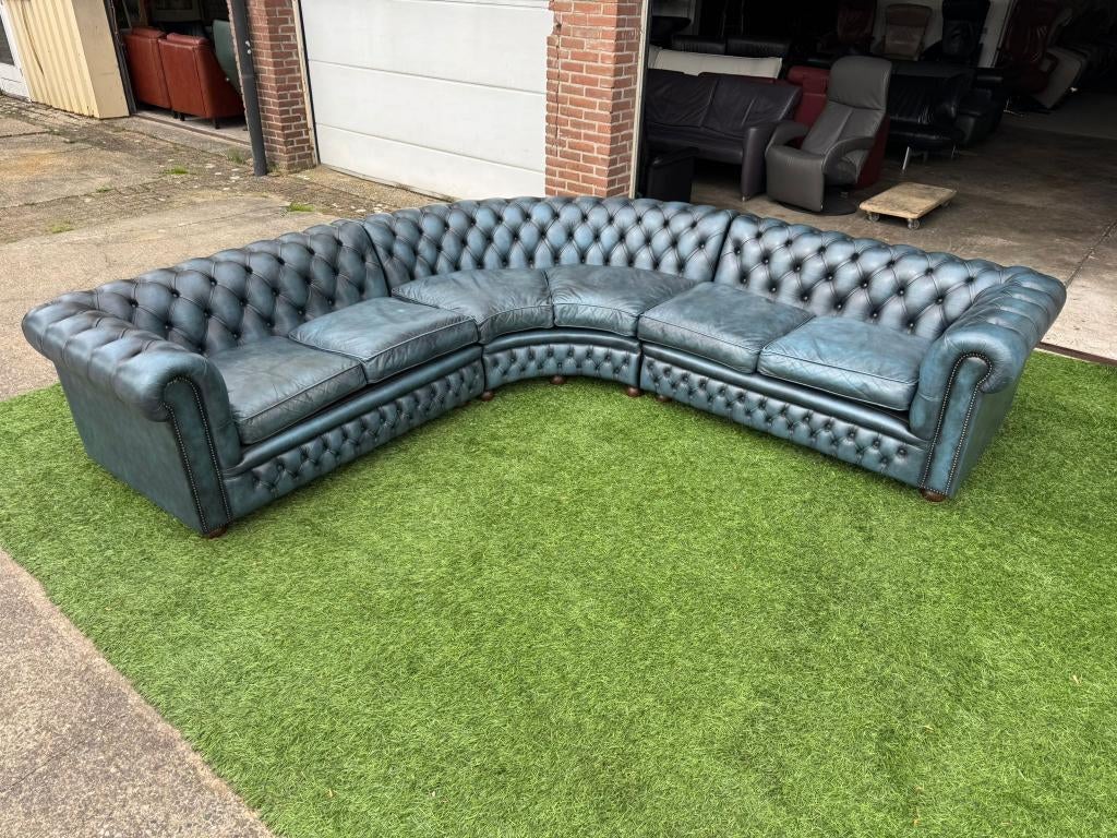 Chesterfield Springvale Rossendale hoekbank blauwe leer bank, Huis en Inrichting, Ophalen, Geen, Pahest@hotmail.nl, Design