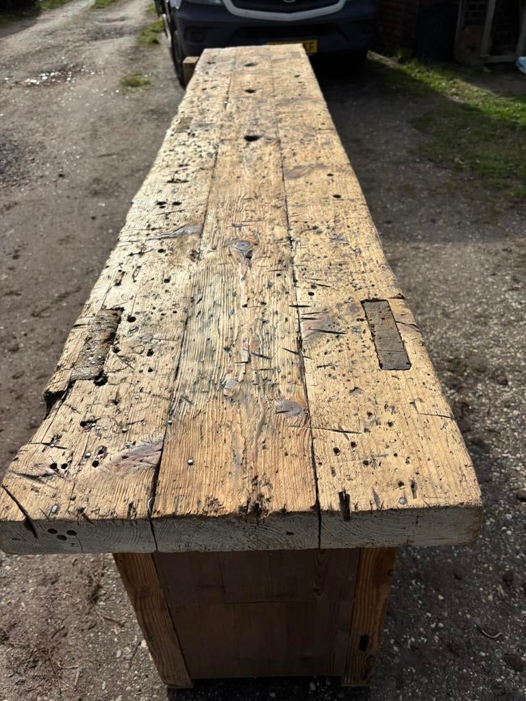 Timmermanswerkbank of toonbank of kookeiland of sidetable, Antiek en Kunst, Curiosa en Brocante, Ophalen of Verzenden