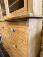 Landelijk oud grenen kast tweedelig vitrine, Ophalen