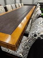 Unieke Engelse rechtbank  tafel + 16 stoelen ( 4,90 meter!), 200 cm of meer, 50 tot 100 cm, Vijf personen of meer, Rechthoekig