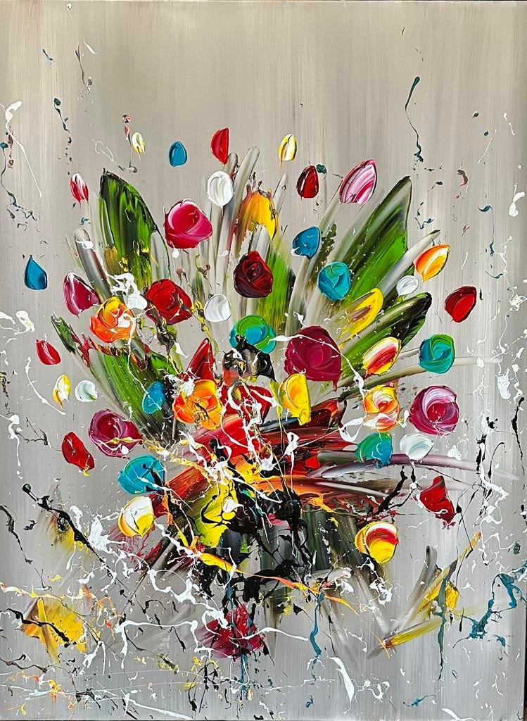 Gena G.- Bloemen- Handgeschilderd- Uniek, Ophalen of Verzenden