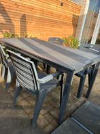 Tuintafel met 4 kunststof Hartman tuinstoelen, Ophalen, 4 zitplaatsen, Gebruikt, Aluminium