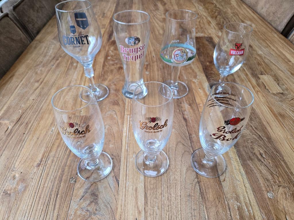 Collectie van 8 bierglazen, diverse merken, Verzamelen, Glas en Borrelglaasjes, Ophalen of Verzenden, Gebruikt, Bierglas