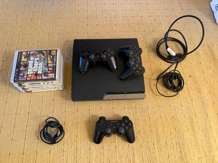 PlayStation 3 met 3 controllers en meerdere spellen, Met 3 controllers of meer, Slim, Gebruikt, Met games