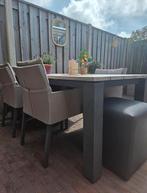 Moderne tuinset met 5 zitplaatsen en hocker, Gebruikt, 6 zitplaatsen, Ophalen of Verzenden, Eettafel