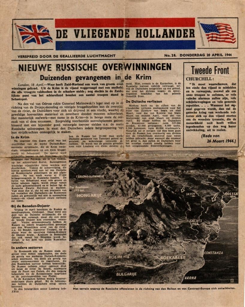 de Vliegende Hollander oorlogskrantje 20 april  1944, Verzamelen, Ophalen of Verzenden, Overige soorten, Nederland, Boek of Tijdschrift