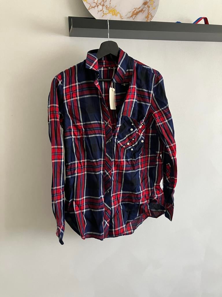 Stradivarius Geruit Blouse met Parels Maat S, Kleding | Dames, Blouses en Tunieken, Ophalen of Verzenden, Nieuw, Maat 36 (S), Rood