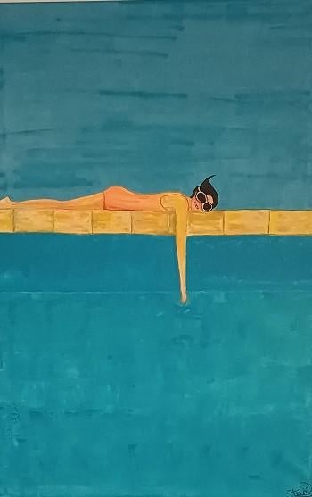 CANVAS GROOT FORMAAT: RELAX ZWEMBAD, Antiek en Kunst, Ophalen of Verzenden