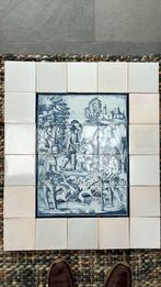 Jachttafereel, 30 tegels op houten achterwand, Antiek en Kunst, Antiek | Wandborden en Tegels, Ophalen of Verzenden