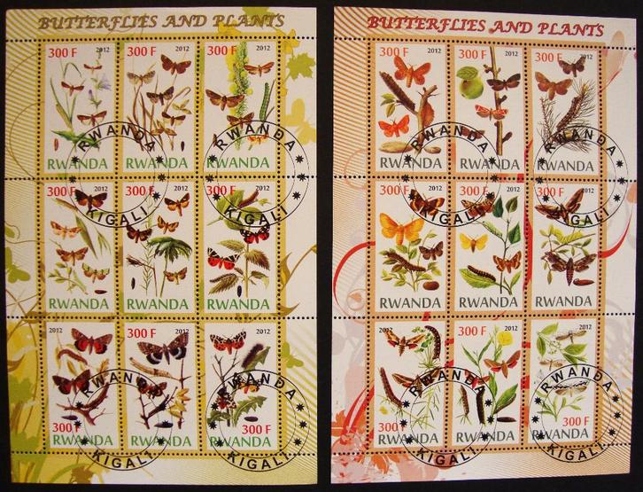 - 741 - 2 Grote Blokken met Vlinders/Rupsen., Postzegels en Munten, Postzegels | Thematische zegels, Gestempeld, Dier of Natuur